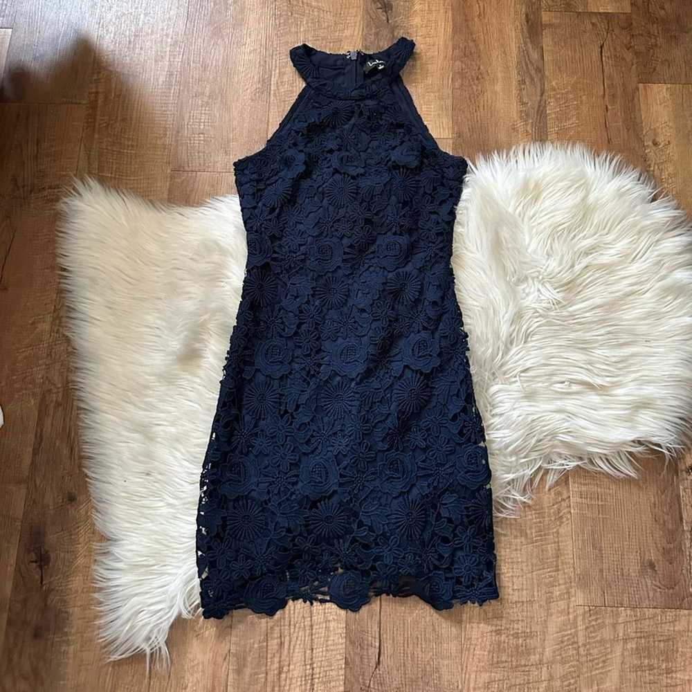 LULU’S Love Poem Navy Blue Lace Mini Dress - image 4