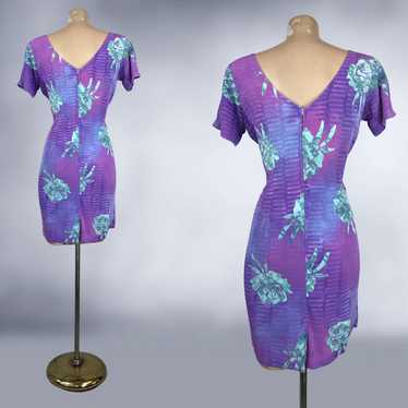 90s Vintage Purple Ombre Hawaiian Sarong Dress Sz 