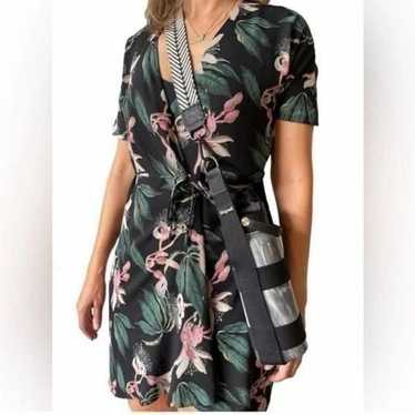 Babaton aritzia black floral true wrap sundress si