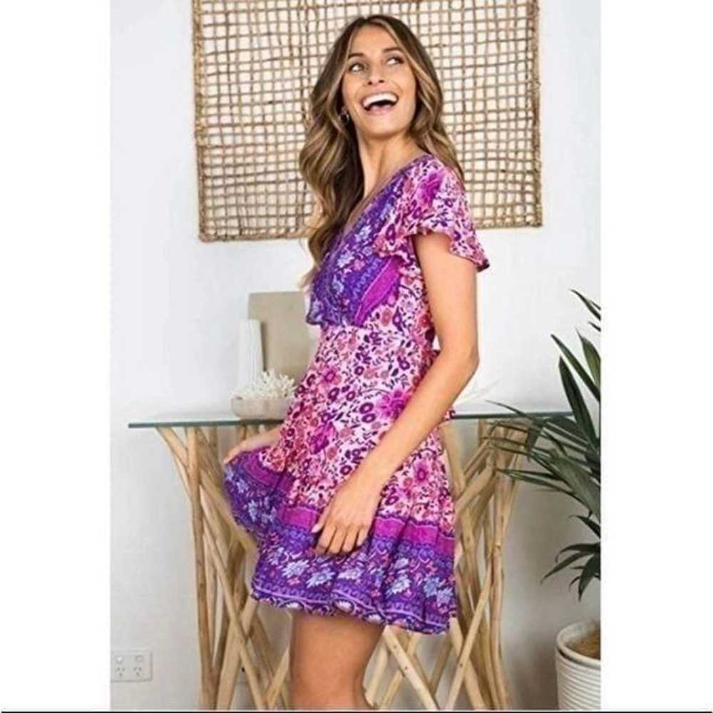 Bohemian V Neck Printed Ruffle Hem Dress - image 2