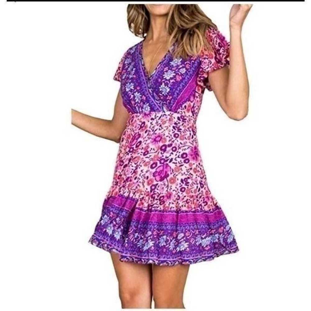 Bohemian V Neck Printed Ruffle Hem Dress - image 4