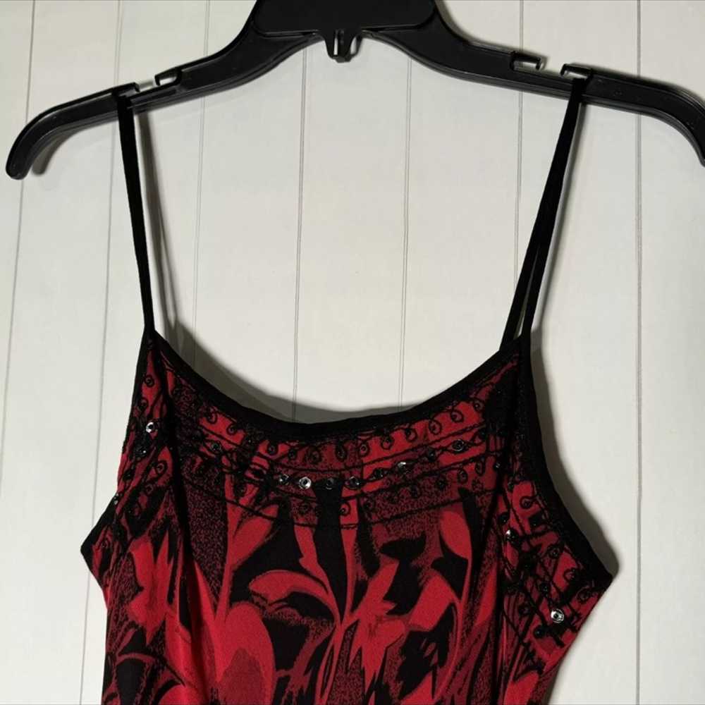 Vintage 90s Red Maxi Slip Dress Black Floral Shee… - image 2