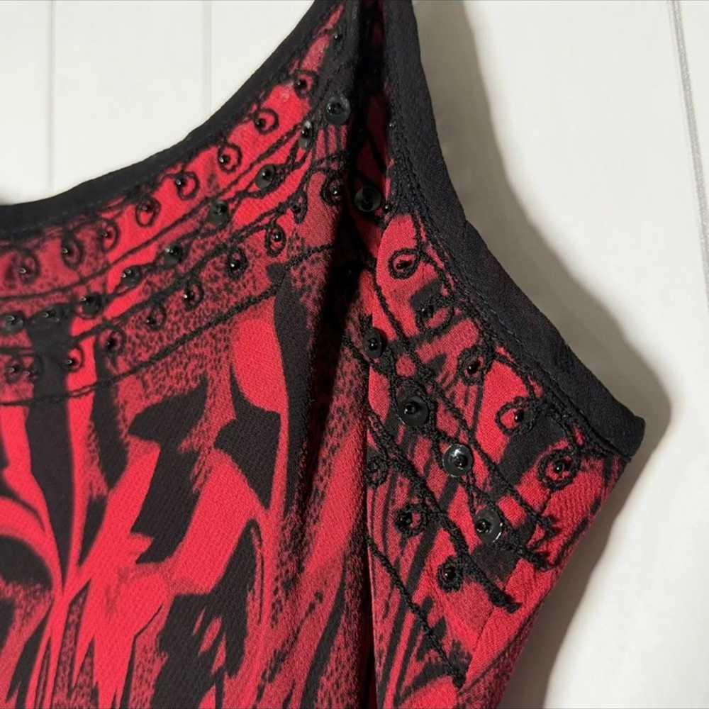 Vintage 90s Red Maxi Slip Dress Black Floral Shee… - image 3