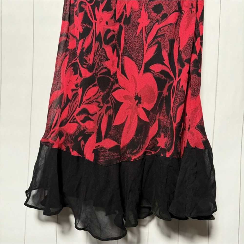 Vintage 90s Red Maxi Slip Dress Black Floral Shee… - image 4