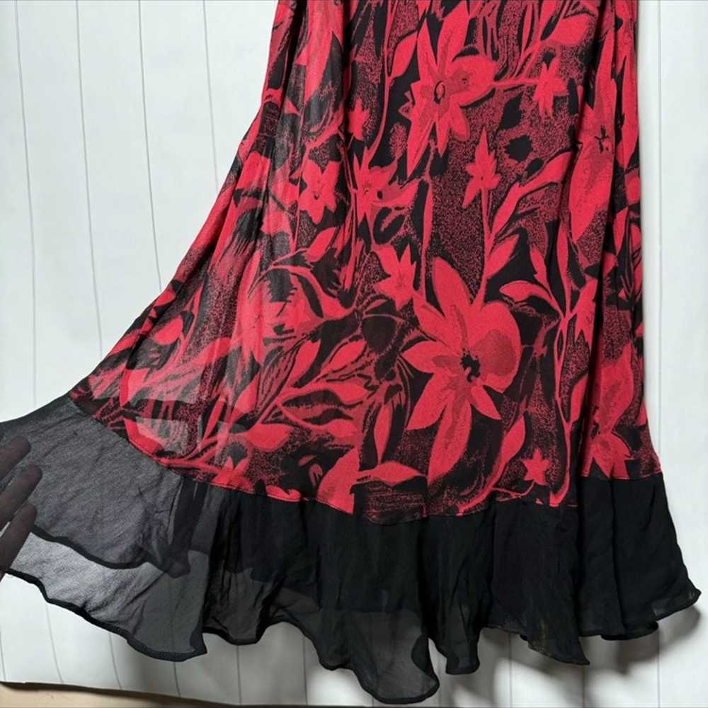 Vintage 90s Red Maxi Slip Dress Black Floral Shee… - image 5