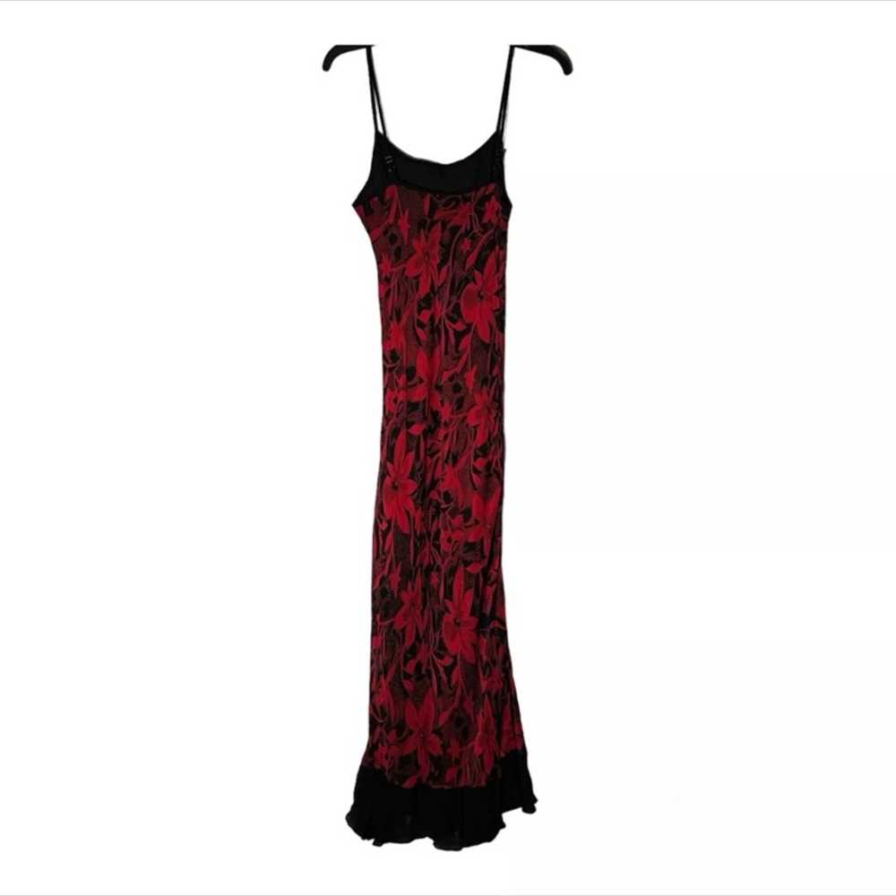 Vintage 90s Red Maxi Slip Dress Black Floral Shee… - image 6