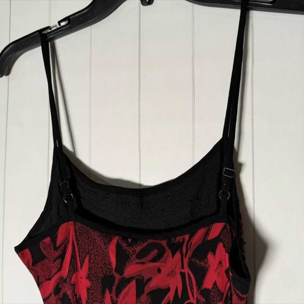 Vintage 90s Red Maxi Slip Dress Black Floral Shee… - image 7