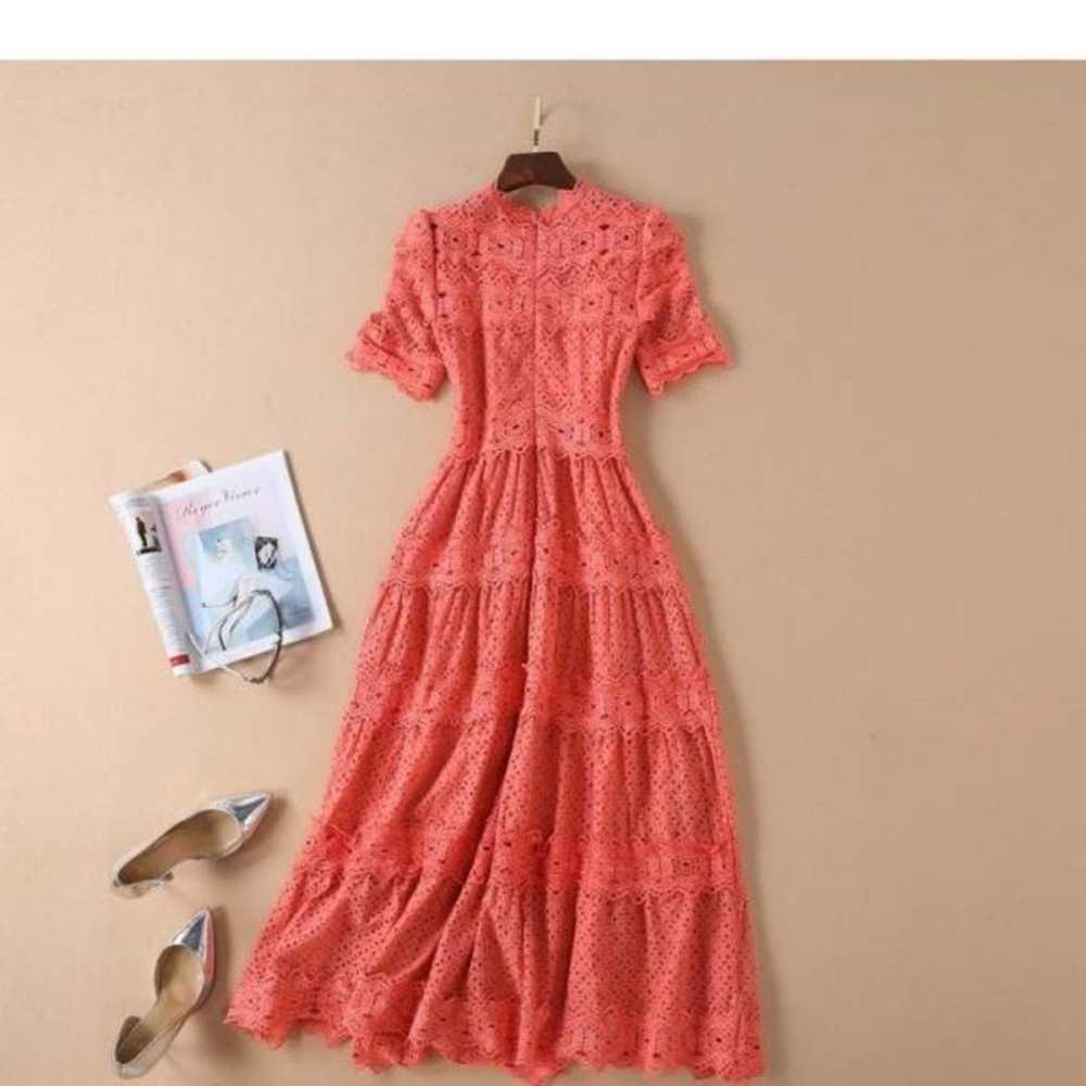 Cotton/linen maxi midi pink Dress M "Santia" Embr… - image 2