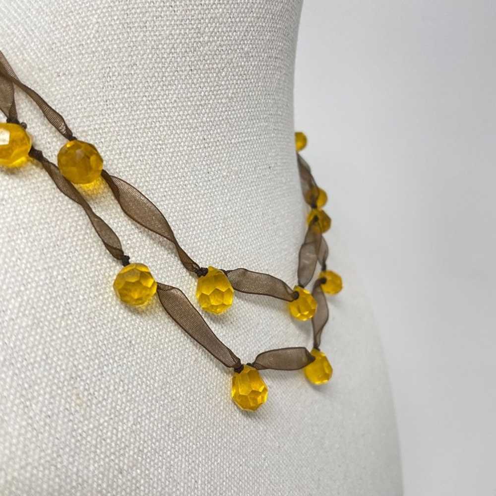 Nine West Ribbon Necklace Yellow Glass Beads Face… - image 3