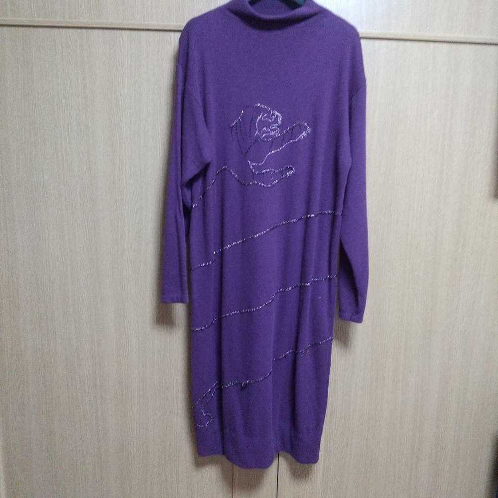 Purple dog embroidered knit dress, long sleeve. - image 1