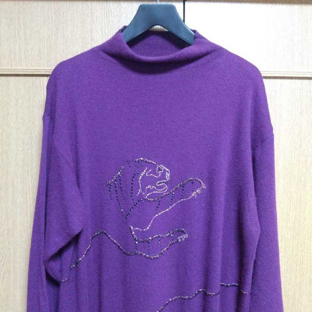 Purple dog embroidered knit dress, long sleeve. - image 2