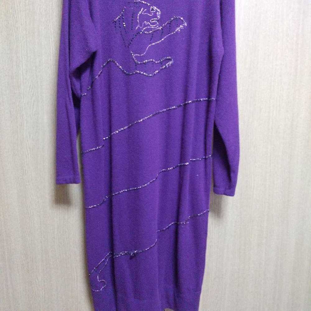 Purple dog embroidered knit dress, long sleeve. - image 3