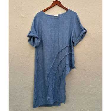 ITALIAN Linen Dress Women LARGE 42" Long Azymetric