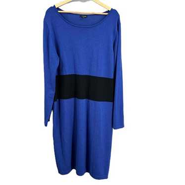 J Peterman Blue Sweater Dress Wool Long Sleeve Col