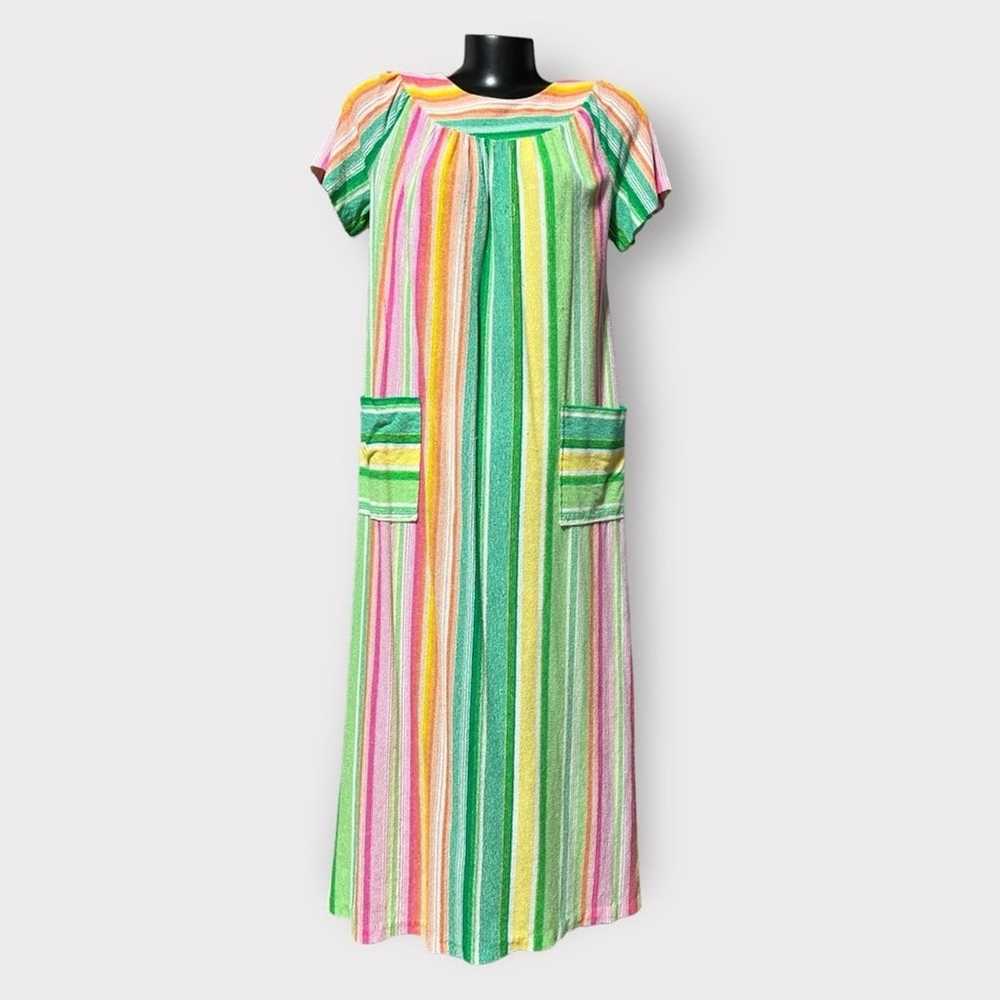 VINTAGE 60-70s Terrycloth Mumu Maxi House Dress W… - image 1