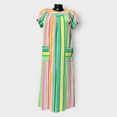 VINTAGE 60-70s Terrycloth Mumu Maxi House Dress W… - image 1