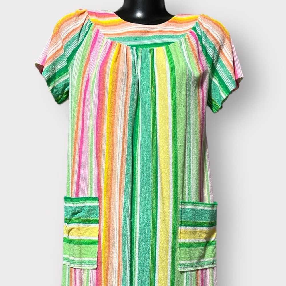 VINTAGE 60-70s Terrycloth Mumu Maxi House Dress W… - image 2