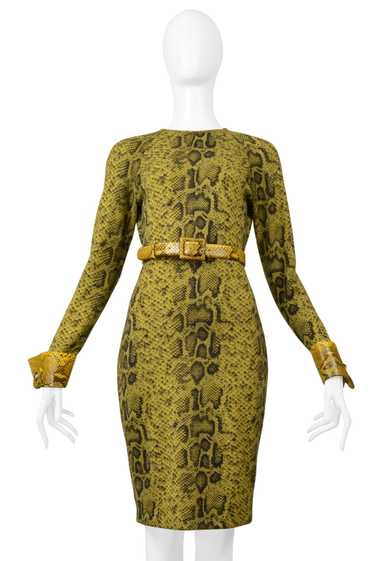 GIANFRANCO FERRE CHARTREUSE SNAKE PRINT DRESS WITH