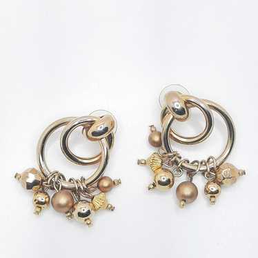 Textured beaded goldtone earrings A01 - image 1