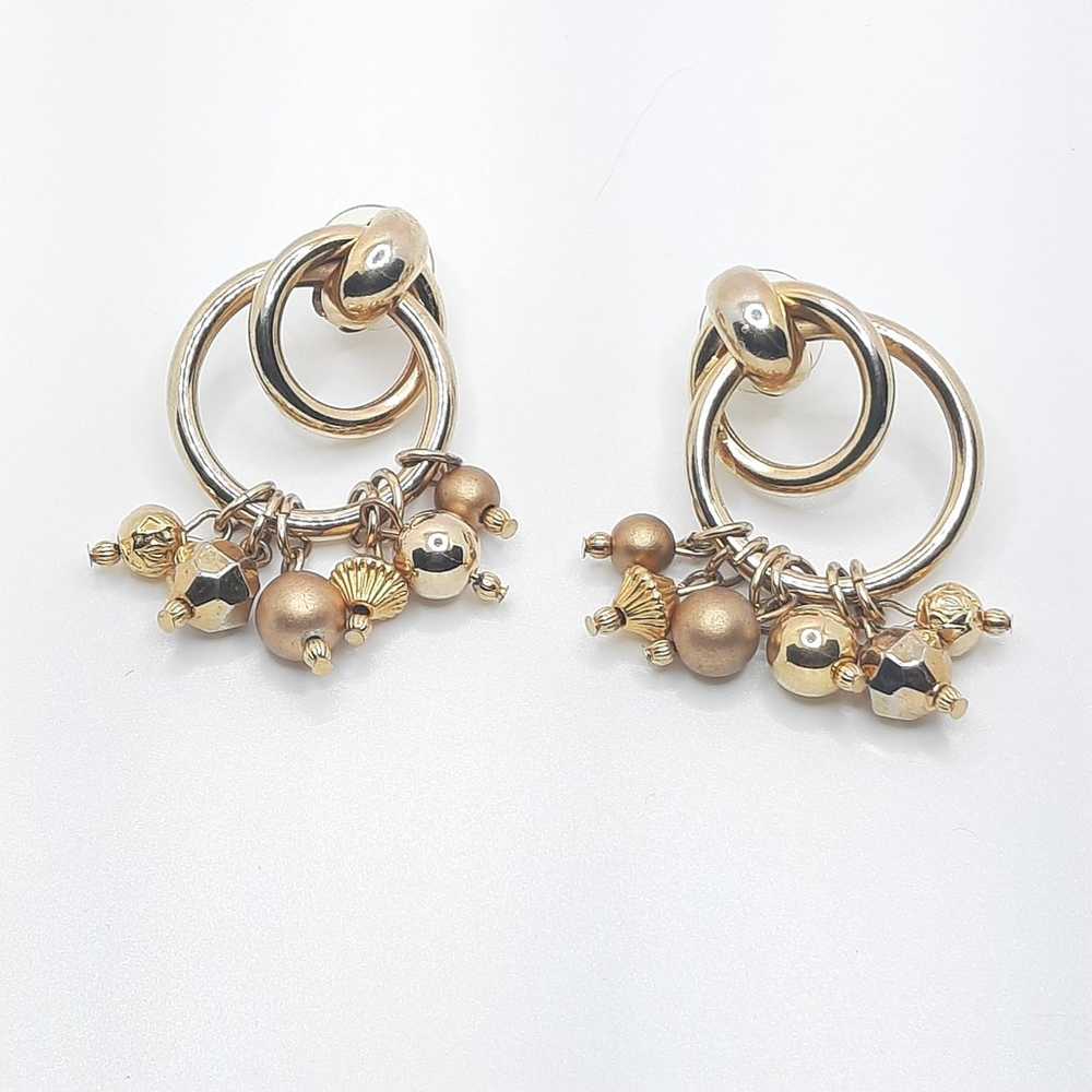 Textured beaded goldtone earrings A01 - image 3