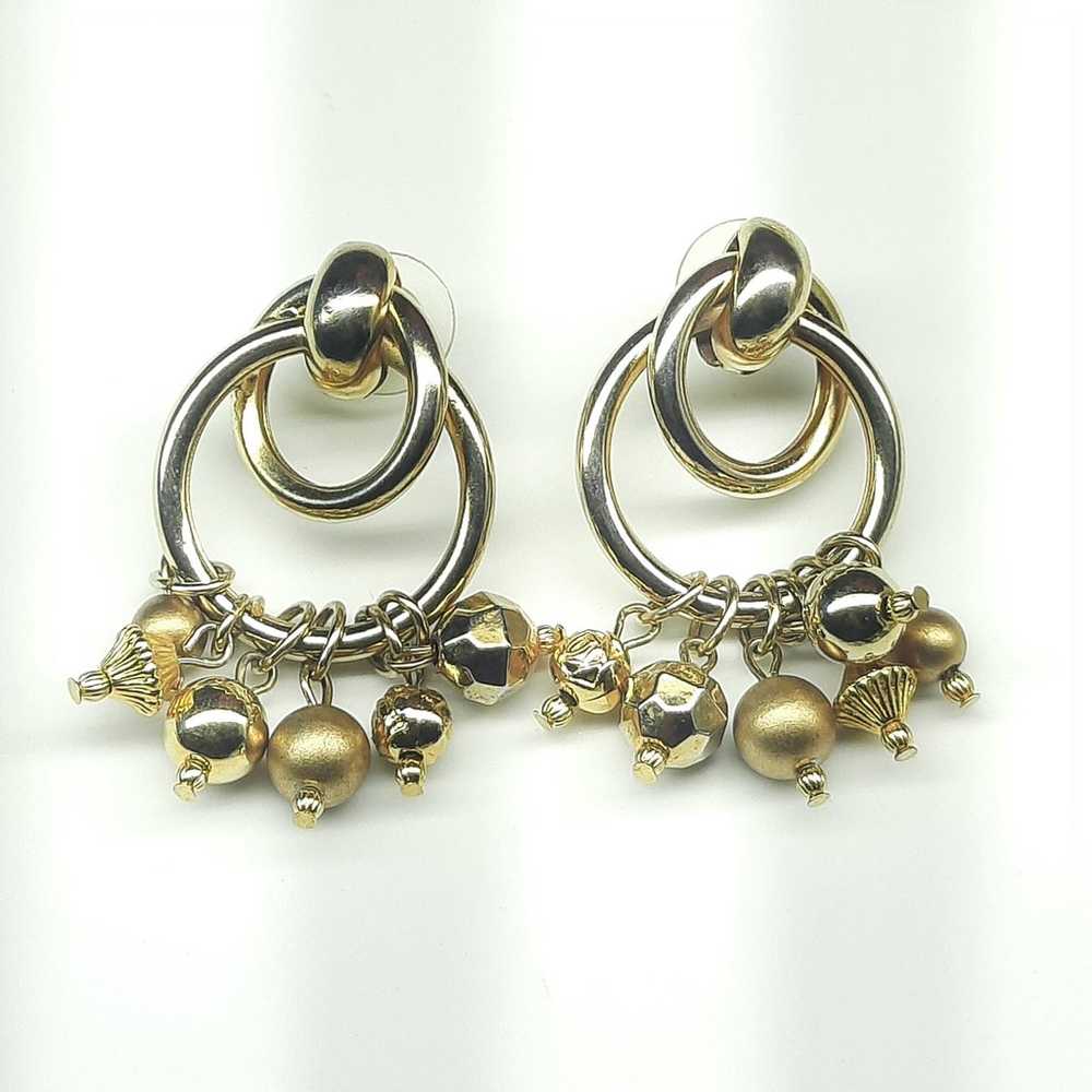 Textured beaded goldtone earrings A01 - image 5