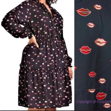 Anthropologie Hutch Tiered Dress Black & Lip Prin… - image 1