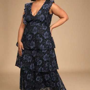 Lulus Navy Blue Molinetto Lace Ruffled Tiered Maxi