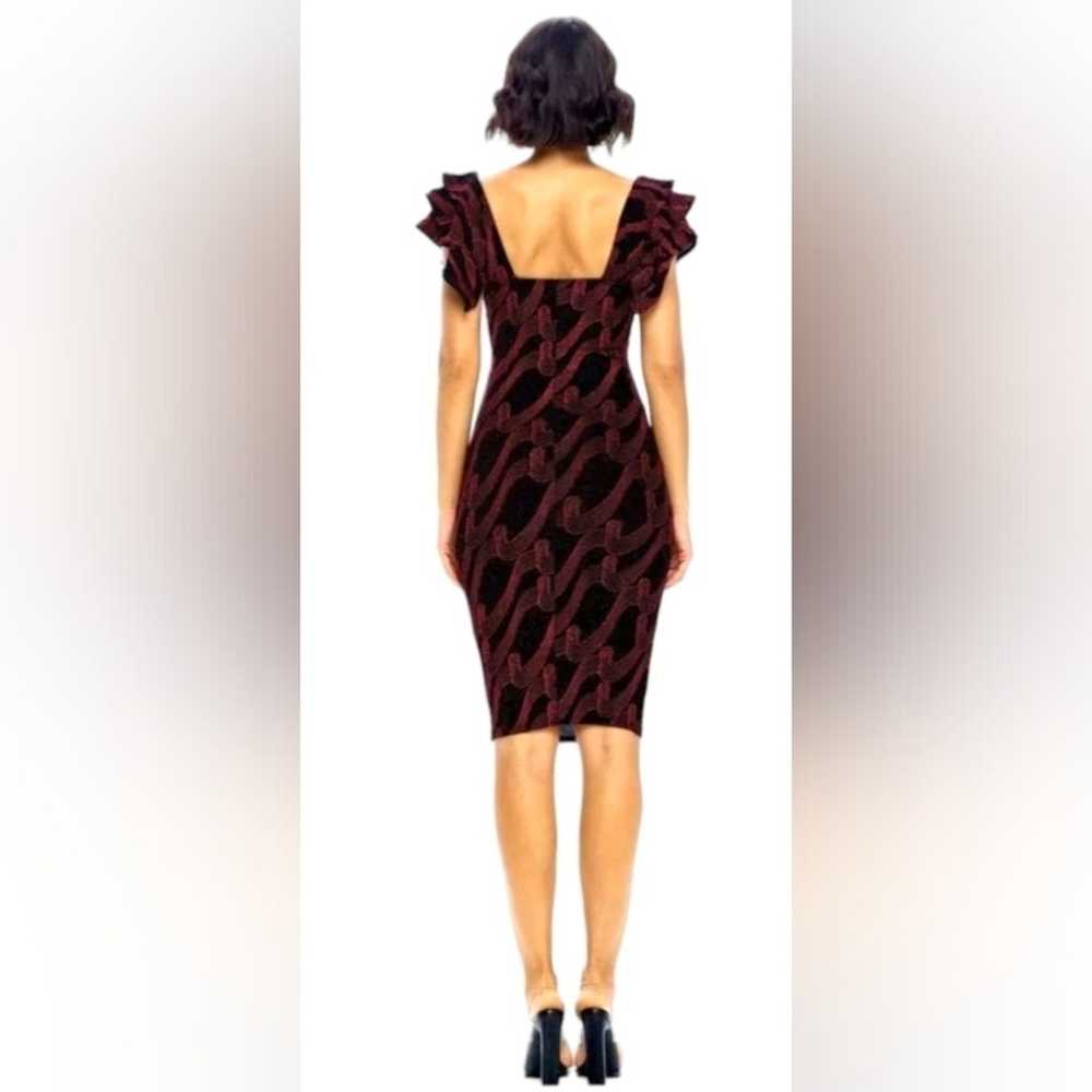 Embroidered Ruffle Shoulder Dress - Burgundy - image 2