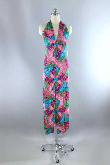 Vintage Abstract Print Halter Dress