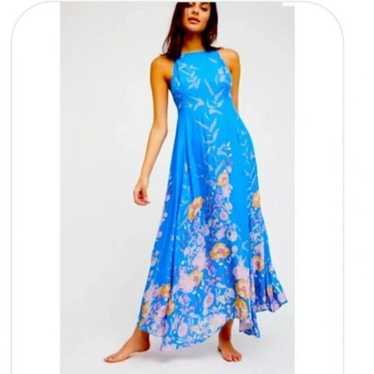 Free People Embrace It Maxi Slip Dress Blue Floral