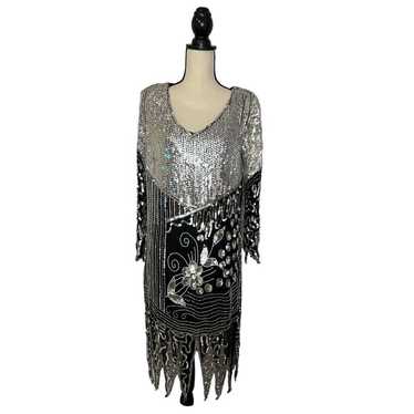 Stunning Vintage Swee Lo Black 100% Silk Beaded S… - image 1