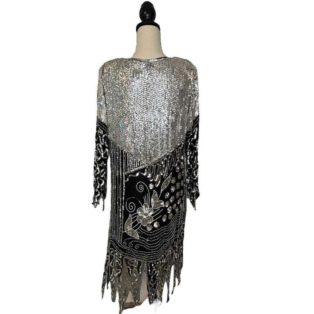 Stunning Vintage Swee Lo Black 100% Silk Beaded S… - image 3