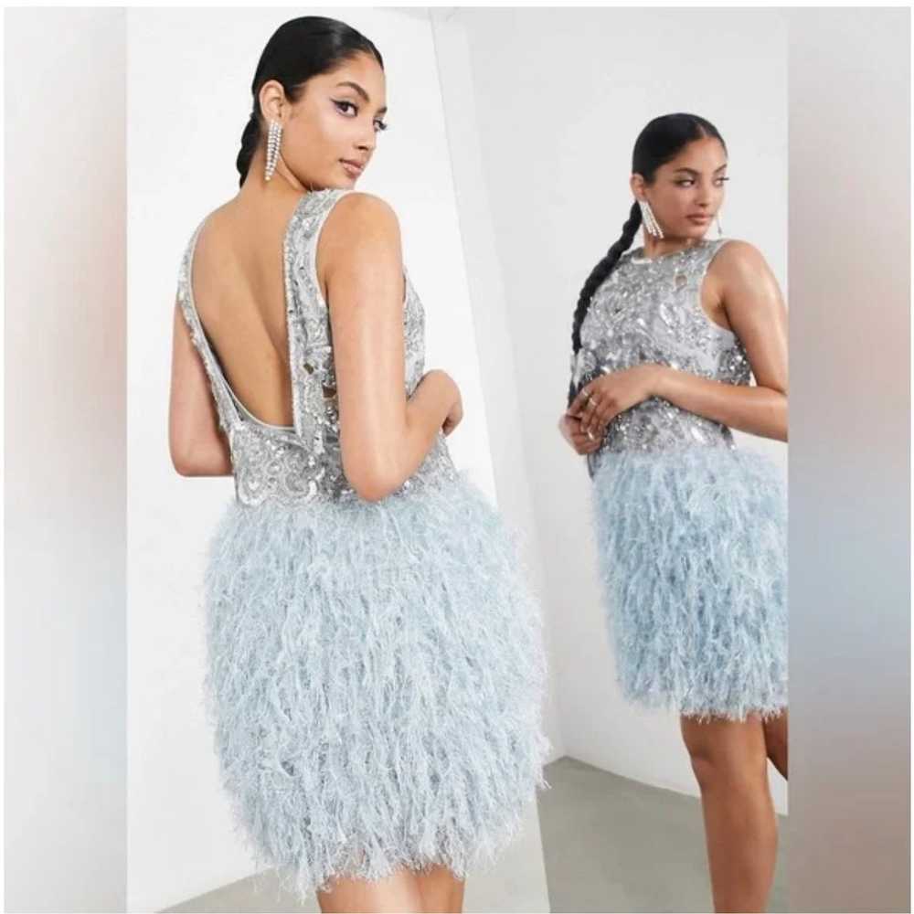 ASOS edition blue sequin faux feather dress - image 3