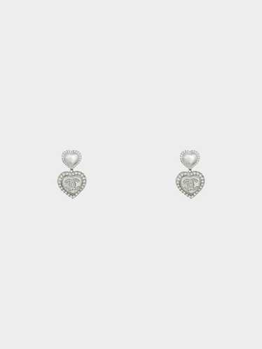 Chanel 2023 Silver CC Rhinestone and Pearl Heart … - image 1