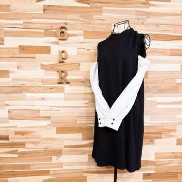 ZARA Open Shoulder Color-block Knit Dress M Black 