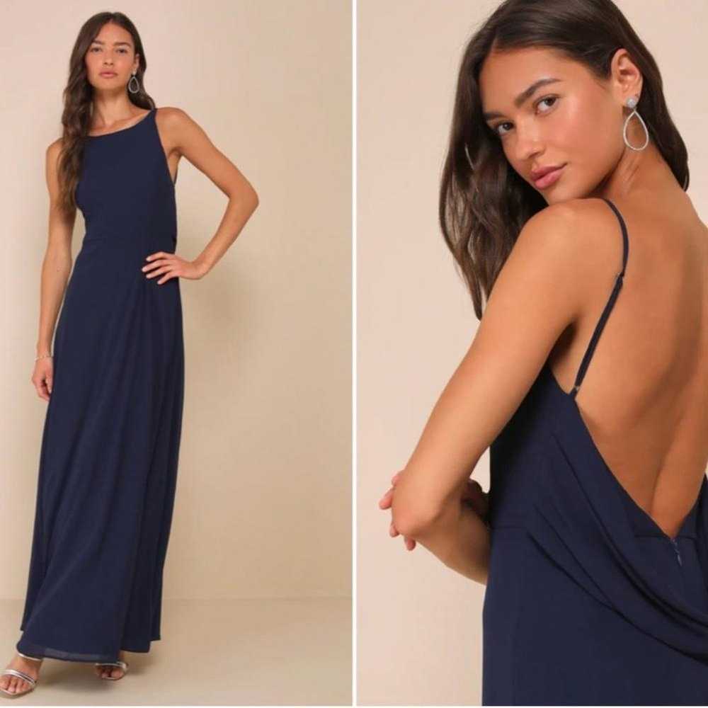 LULU's Prom Wedding Flowy Romantic Open Back Navy… - image 2