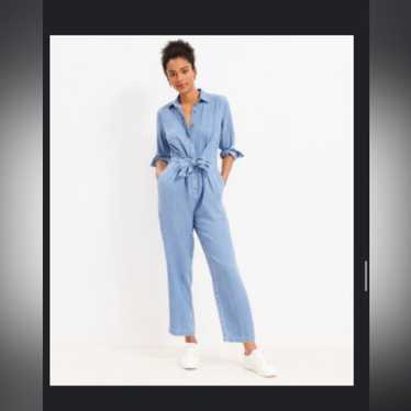 LOFT Chambray Tie Front Jumpsuit