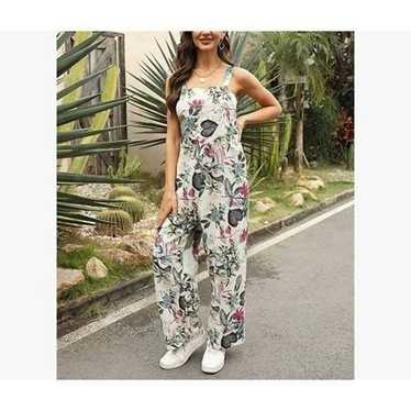 Floral Loose Fit Wide Leg Bib Jumpsuit