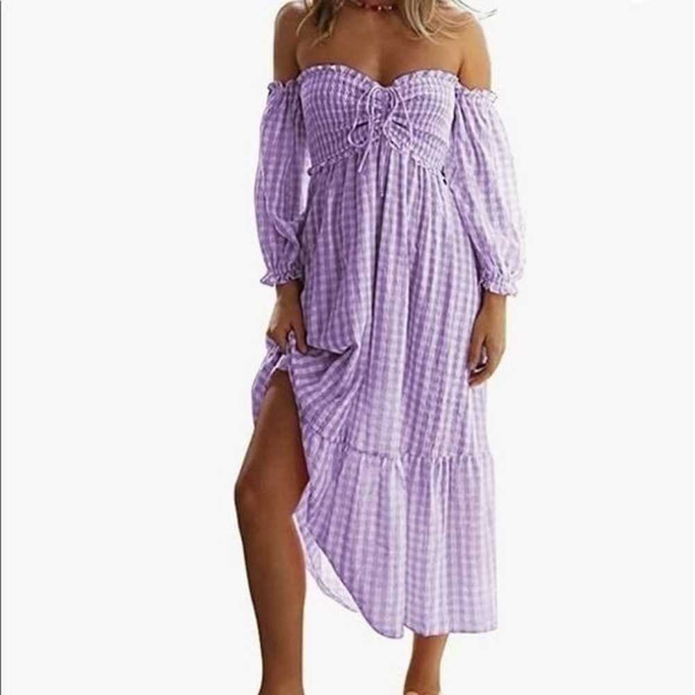 NEW Strapless Of The Shoulder Gingham Dress - image 5