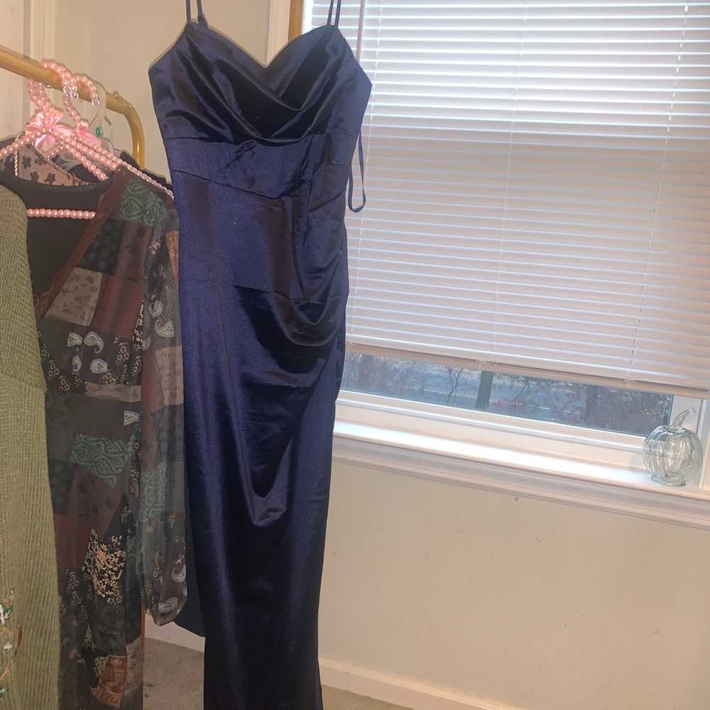 Blue satin dress - image 2