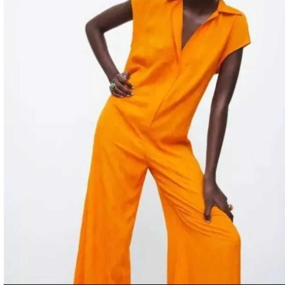 Zara Jumpsuit Womens Size Large Orange Yellow Jac… - image 1