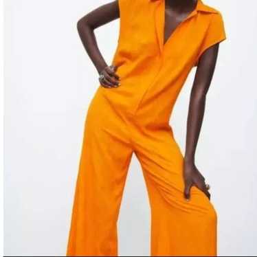 Zara Jumpsuit Womens Size Large Orange Yellow Jac… - image 1