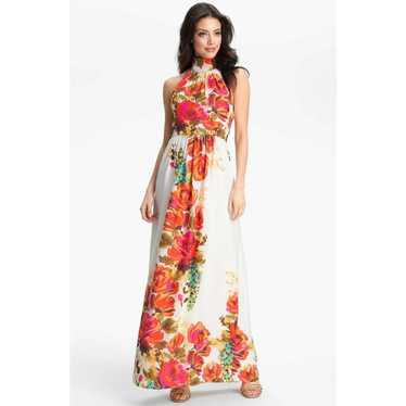 ELIZA J Maxi Dress 14 Beachy Boho Halter Floral Vi