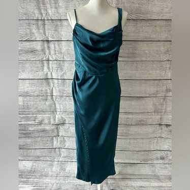 Hello Molly Teal Blue satin corset drape midi dres