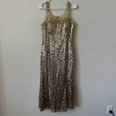 Gold Sequin Formal Gown Juliet Dress Size XL Retr… - image 1