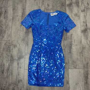 Vintage Niteline 100% Silk dress blue buy sequins 8