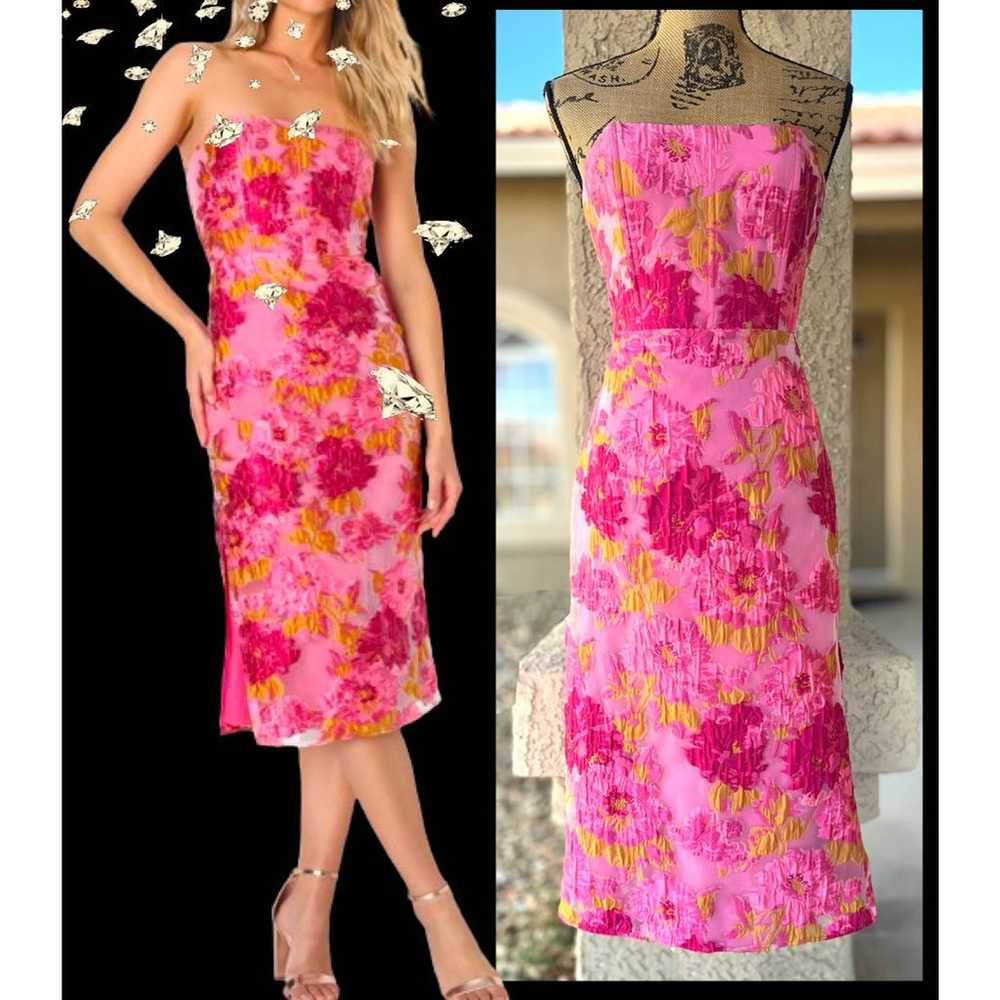 LuLus Pink Floral Creased Jacquard Strapless Bust… - image 1