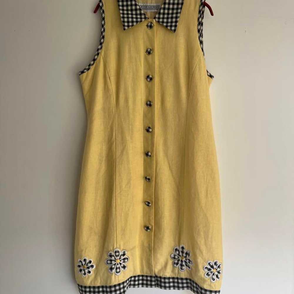 Vintage Gingham Check Flower Dress - image 1