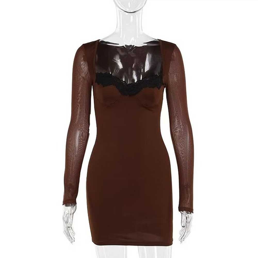 Brown lace dress long sleeve short skirt - image 1