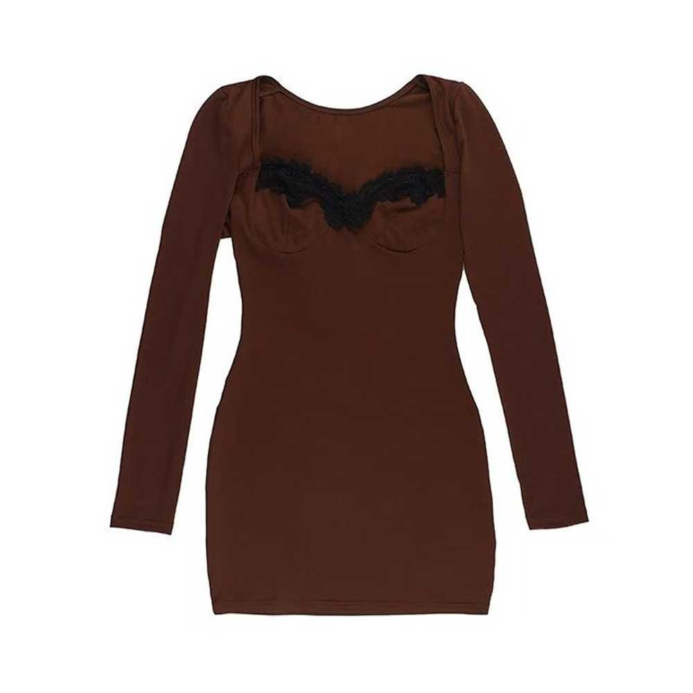 Brown lace dress long sleeve short skirt - image 4